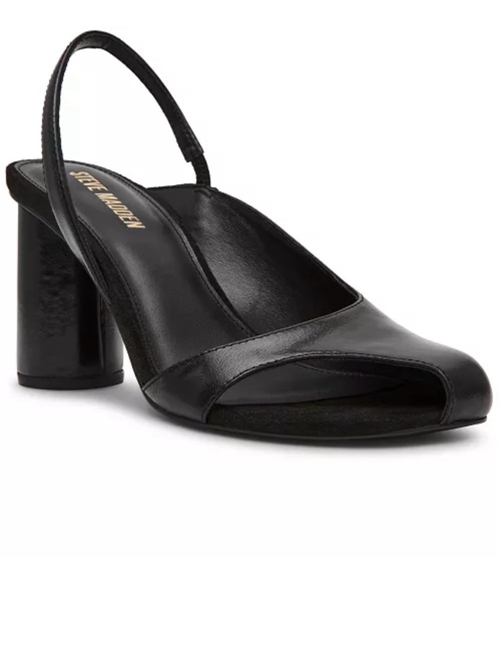Steve Madden Black Leather Slingback Open-Toe Block Heels